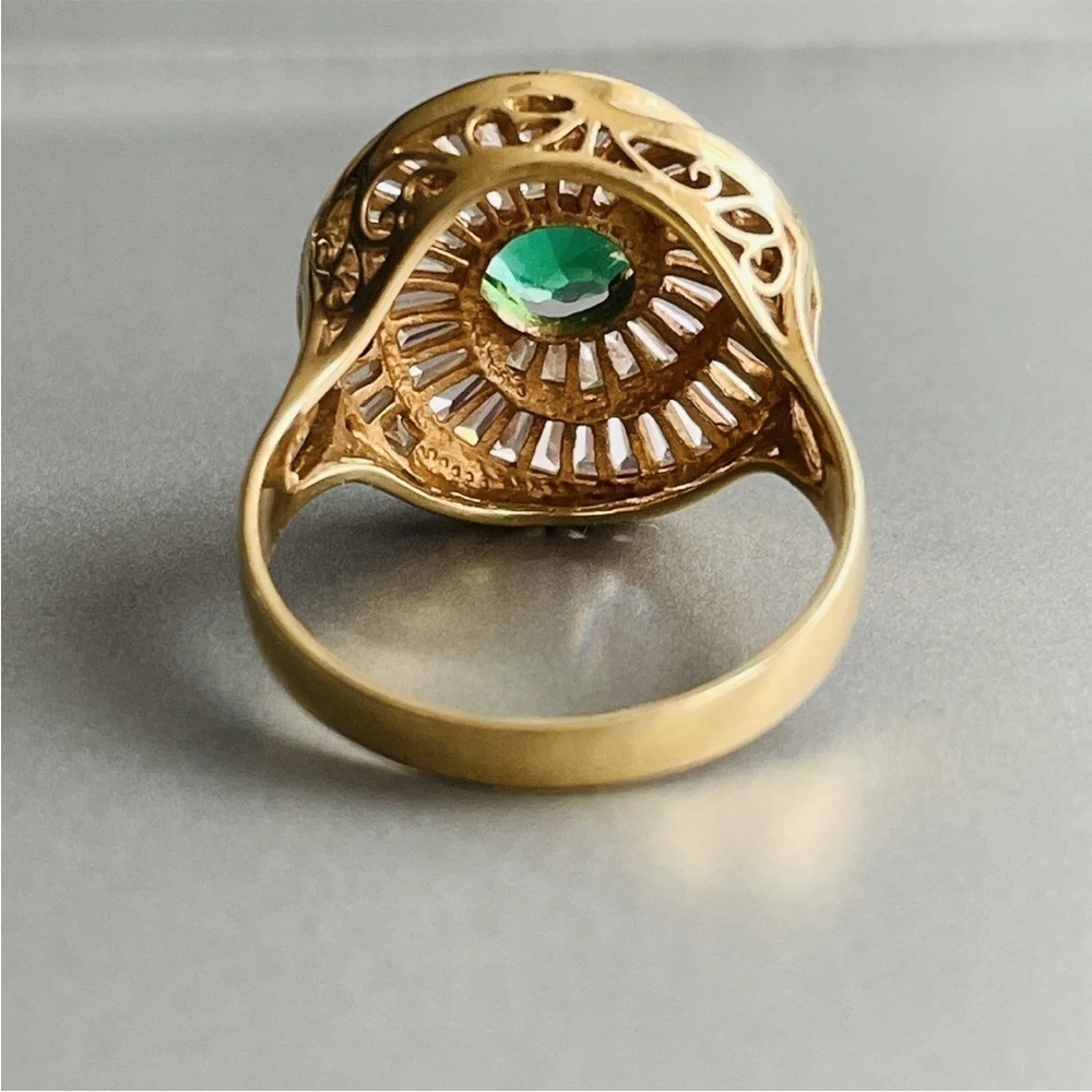 14k Gold Green Garnet Demantoid, CZ Art Deco Round Spiral Filigree Cockt… - Picture 8 of 10